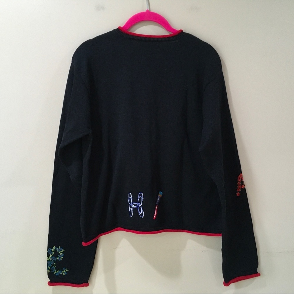 Christina Rotelli Cardigan Sweater Knit Button Black Women L Vintage 80s 90s - Picture 2 of 9